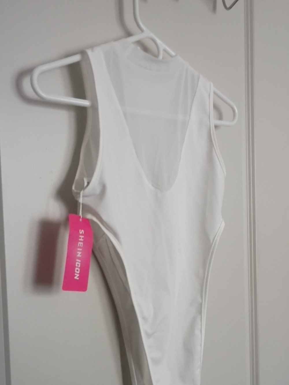SHEIN White Scoop-Back Thong Bodysuit